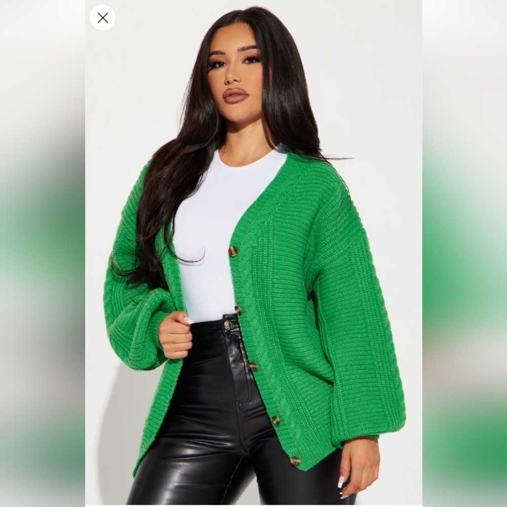 Fashion Nova Couch Convo Cardigan - Green Size 1X(14/16) (NWOT)